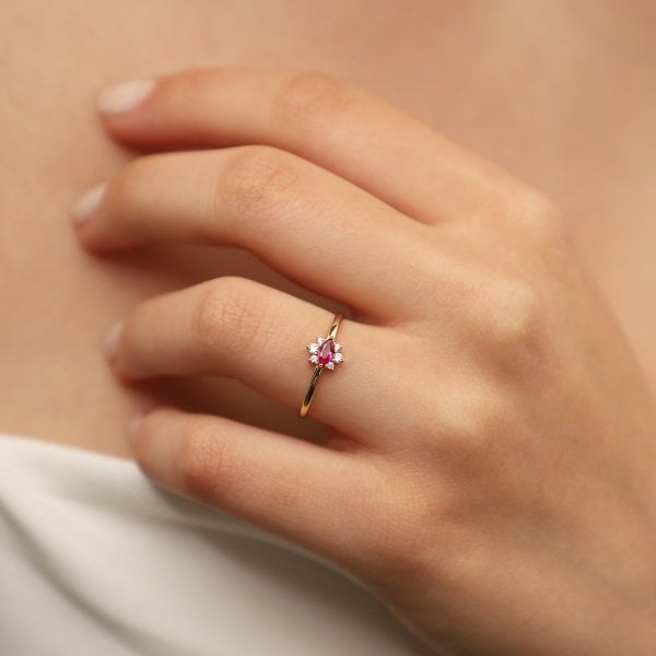 Pembe Taşlı 14 Ayar Altın Yüzük - 1,11 gr