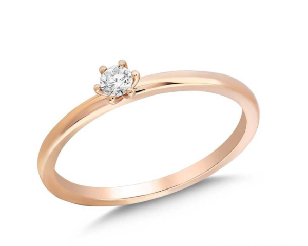 0.10 Karat Doğal Pırlanta Minimal Tektaş Yüzük