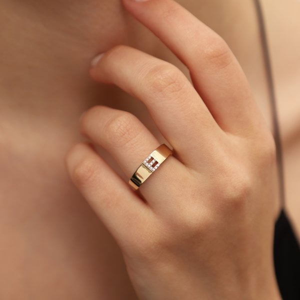 E Harfli 14 Ayar Altın Yüzük - 2,17 gr